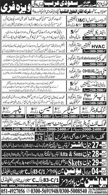 Free visa and Ticket Jobs in Saudi Arabia 2026