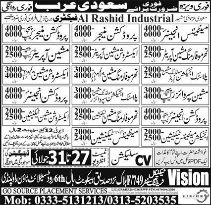 Al Rashid Factory Jobs in Riyadh Saudi Arabia 2026