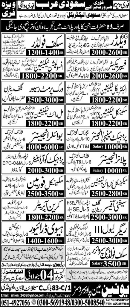Saudi Arabia Free Visa Electrical Jobs 2026