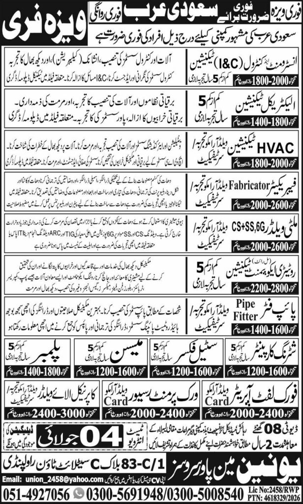 Saudi Arabia Free Visa Jobs 2026