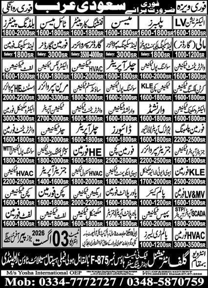 Construction Company vacancies in Saudi Arabia 2026
