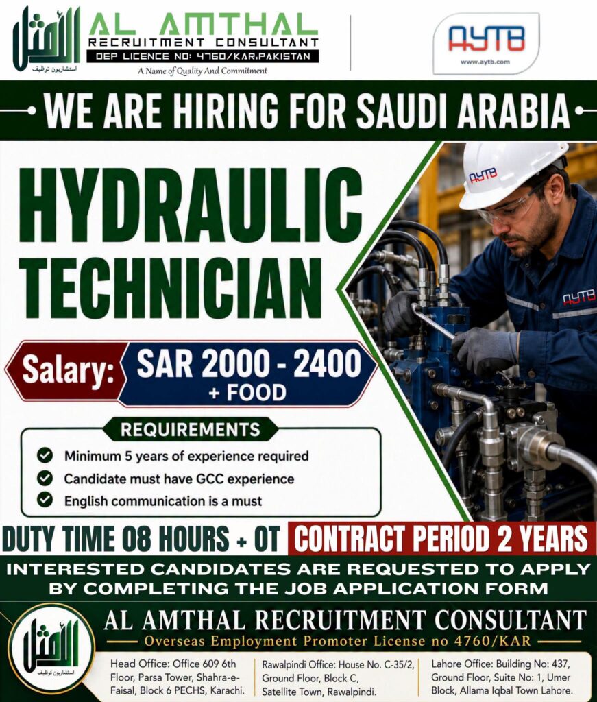 Hydraulic Technician Jobs in Riyadh Saudi Arabia 2026
