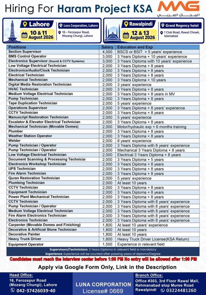 Haram Expansion Project Jobs in Makkah Saudi Arabia