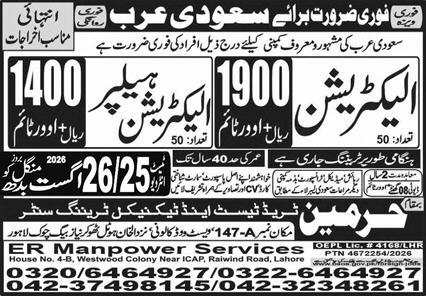 Electrician Helper Jobs in Riyadh Saudi Arabia 2026