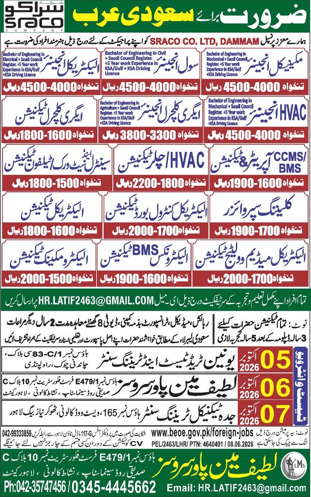 SRACO Company Jobs in Dammam ksa 2026